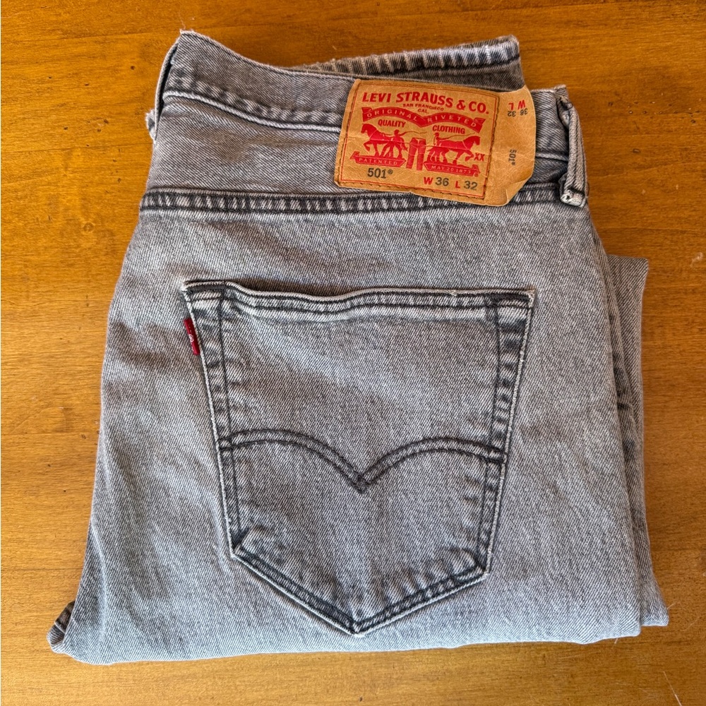 Levi’s 501 Original Fit Jeans Gray Straight Leg Button Fly W36 L32 Classic Denim